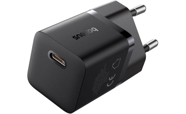 Baseus GaN5 Fast Charger (mini) 1C 25W EU Cluster Supports PPS, PD 3.0, QC 3.0 - Black